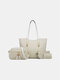 Women PU Leather 4 PCS Tassel Gingham Pattern Handbag Tote - White