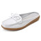 Plus Size Women Casual Soft Hollow Butterfly Knot Leather Flats Slippers - White 2
