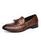 Men Stylish Tassel Wedding Pointed Toe Microfiber Leather Dress Loafers - Brown