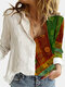 Contrast Color Patchwork Polka Dot Long Sleeve Vintage Shirt For Women - Green