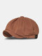 Men Cotton Solid Color Simple Casual Octagonal Hat Berets - Caramel Color