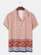 Mens Floral Geometric Printed Ethnic Style Short Sleeve Shirts - Orange