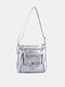 Women Vintage Faux Leather Multi-Compartments Waterproof Solid Color Crossbody Bag Shoulder Bag - Silver