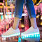Women Pattern LED Light Up Colorful Skate Sneakers - White