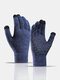 Unisex Knitted Plus Velvet Cold Proof Warmth Touch Screen Full-finger Gloves - Navy