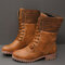 Plus Size Women Retro Pu Leather Lace Up Block Heel Short Boots - Brown