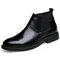Men Cow Leather Non Slip Elastic Panels Slip On Chelsea Boots - Black