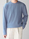 Camiseta masculina com textura sólida e gola redonda de manga comprida - azul