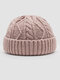 Unisex Knitted Jacquard Solid Color Classic Twist Pattern All-match Warmth Brimless Beanie Landlord Cap Skull Cap - Pink