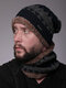 Men 2PCS Plus Velvet Thick Winter Outdoor Keep Warm Neck Protection Headgear Scarf Knitted Hat Beanie - Black