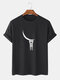 Mens Cotton Astronaut Print Solid Color Light Round Neck T-Shirts - Black