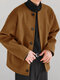 Mens Solid Button Front Casual Tweed Jacket - Brown