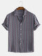 Mens Ethnic Pattern Print Stripe Smooth Breathable Short Sleeve Shirt - Blue