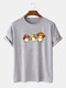 Mens 100% Cotton Cartoon Mushroom Print Short Sleeve T-Shirt - Gray