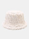 Unisex Lambswool Colorful Tie-dye Outdoor Cold Protection Bucket Hat - Beige