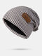 Unisex Cotton Pinstripe Letter Rivets PU Patch Vintage Warmth Beanie Hat - Gray