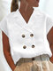 Women Solid Lapel Double Breasted Casual Sleeveless Shirt - White