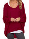 Повседневная асимметричная однотонная блузка размера Plus для Женское - Красное вино