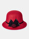 Women Woolen Cloth Solid Bowknot Rose Decoration Elegant Warmth Breathable Bucket Hat - Red