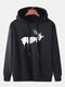 Mens Christmas Reindeer Print Cotton Drawstring Hoodies With Pouch Pocket - Black