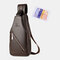 Men PU Leather USB Charging Waterproof Earphone Hole Business Crossbody Bag Chest Bag Sling Bag - Brown Grey