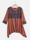 Ethnic Print Patchwork Long Sleeve Vintage Blouse For Women - Orange