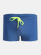 Men Sexy Solid Color Swim Trunks Retro Quick Dry Drawstring Beach Short Swimwear - Dark Blue