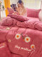 4PCS Warm And Plus Thick Velvet 3D Embroidery Floral Daisy Sunflowers Winter Comfy Bedding Sets Quilt Cover Bedspread Sheet Pillowcase - #01