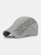 Men Mesh Hollow Out Letters Print Sunshade Breathable Forward Hat Beret Hat Flat Hat - Gray