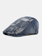 Men Denim Washed Made-old Damaged Vintage Forward Hat Flat Cap - Dark Denim Blue