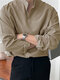 Mens Solid Stand Collar Long Sleeve Henley Shirt - Apricot