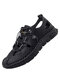 Men Hollow Out Breathable Soft Hand Stitching Beach Casual Sandals - Black