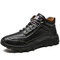 Men Microfiber Leather Retro Non Slip Outdoor Casual Ankle Boots - Black