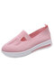 Large Size Women's Comfy Knitted Slip On Casual Platform Walking Shoes - Pink