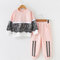 Girl's Lace Patchwork Sweatshirt Long Sleeves Set For 3-11Y - Pink