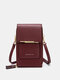 Women Faux Leather Fashion Solid Color Multifunction Waterproof Crossbody Bag Phone Bag - Wine Red