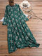 Casual Floral Printed Long Sleeve Button Maxi Dress With Pockets - Green