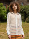 Crochet Floral Lace Hollow Out Button Long Sleeve Shirt For Women - White