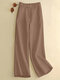 Solid Pocket Wide Leg Pants For Women - Brown