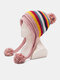 المرأة محبوك Plus المخملية حماية الأذن اللون مباراة مخطط الفراء الكرة الديكور الدفء قبعة صغيرة - زهري