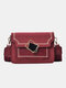 Women PU Leather Flap Crossbody Bag Shoulder Bag - Wine Red