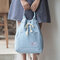 Women Canvas Multifunction Backpack String Large Capacity Waterproof Bucket Handbags - Blue