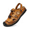Men Hand Stitching Leather Non Slip Large Size Casual Outdoor Sandals - Yellow Brown