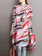 Vintage Print Button High-low Long Sleeve Stand Collar Dress - Red