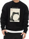 Mens Frog Graphic Crew Neck Loose Pullover Sweatshirts Winter - Black