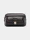 Men 6.3 Inch Solid Genuine Leather Belt Phone Bag Wallet - Black 1