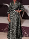 فستان نسائي مقاس كبير بطباعة الفهد ورقبة على شكل حرف V وأكمام 3/4 - اللون الرمادي