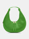 Fashion Half Moon Shape Handbag Faux Leather Solid Color Waterproof Hobo Bag - Green
