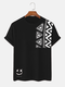 Mens Ethnic Geometric Smile Print Crew Neck Short Sleeve T-Shirts - Black
