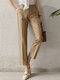 Solid Pocket Tailored Pants For Women - Khaki